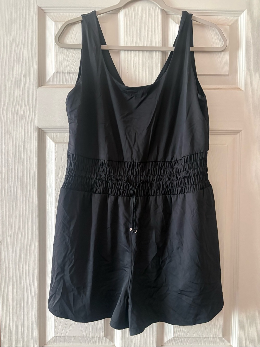 Black Sleeveless Shorts Romper with Smocked Waist large
